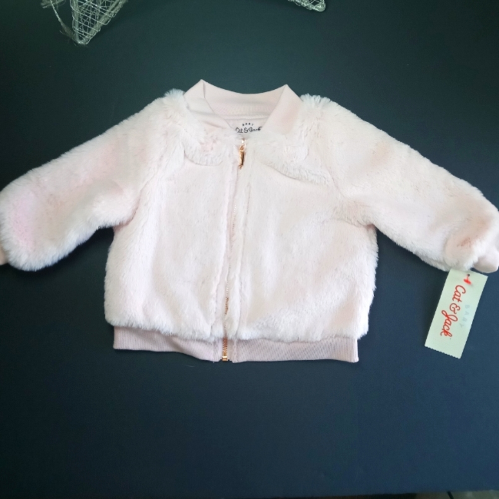NWT | Cat & Jack Pink Baby Faux Fur Jacket Size 6-9 Months - Picture 2 of 6